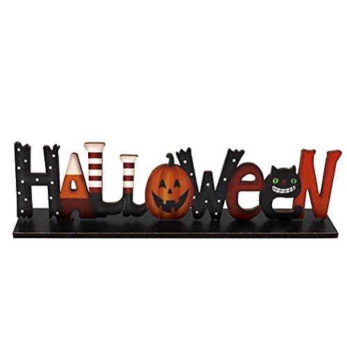 Hölzerne Halloween Tischdeko Buchstaben Kürbis Katze Schild Desktop Topper Ornament, Holz Happy Halloween Party Mittelstücke für Tischdekoration Tischdekoration Schild Ornament für Kürbis Motto Party von Kangmeile