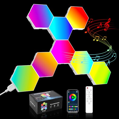 Hexagon Gaming Wandleuchte 8 Pack LED Hexagon Panel - Sechseck Wall Light Musik Sync RGB Wandbeleuchtung Sechseckige Gamer Room Deko Waben Modular Lampe von Kangtaixin