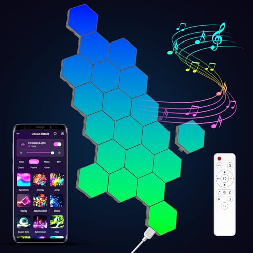 Kangtaixin LED Sechseck Gaming Wandleuchte 20pcs Hexagon RGB Panel - Sechseck Waben Wall Light Musik Sync Deko Hexa Wandbeleuchtung Smart Sechseckige Gamer Room Deko Modular Lampe von Kangtaixin