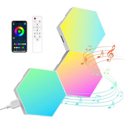 LED Sechseck Gaming Wandleuchte 3pcs Hexagon RGB Panel - Sechseck Waben Wall Light Musik Sync Deko Hexa Wandbeleuchtung Smart Sechseckige Gamer Room Deko Modular Lampe von Kangtaixin