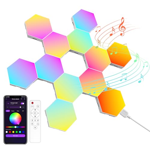 Hexagon LED Gaming Wandleuchte 12pcs RGB Hexagon Panels – Playstation Lampe mit Musik Sync & App-Steuerung, Zimmer Deko, Deko Wohnzimmer & Deko Schlafzimmer, Wandbeleuchtung für Gamer Room Hexagon LED Gaming Wandleuchte 12pcs RGB Hexagon Panels – Playstation Lampe mit Musik Sync & App-Steuerung, Zimmer Deko, Deko Wohnzimmer & Deko Schlafzimmer, Wandbeleuchtung für Gamer Room von Kangtaixin