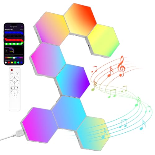 LED Sechseck Gaming Wandleuchte 8pcs Hexagon RGB Panel - Sechseck Waben Wall Light Musik Sync Deko Hexa Wandbeleuchtung Smart Sechseckige Gamer Room Deko Modular Lampe von Kangtaixin