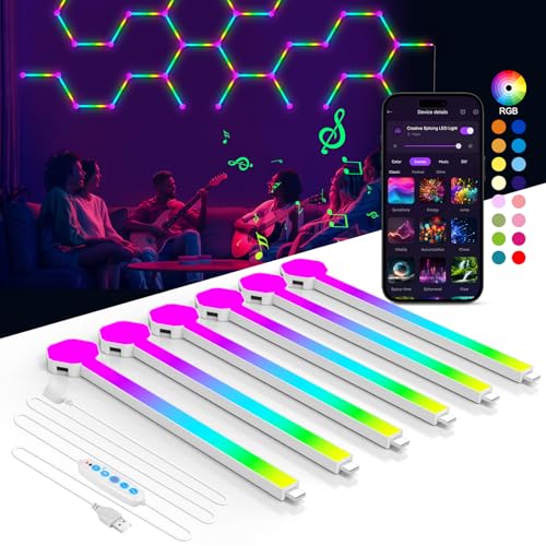 LED Wandleuchte - 6 Smarten RGB Lichtleisten - 16 Mio. Farben Wandleuchte Innen DIY Modulare Light Bar, Musik Sync App-Steuerung, mit Fernbedienung für Gaming Zimmer Deko von Kangtaixin