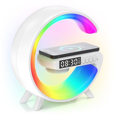 Tageslichtwecker, Lichtwecker Sonnenaufgang Wecker mit Licht, Wake up Light, Wireless Charger Led Smart Tischlampe Bluetooth-Lautsprecher 13 Modi für Erwachsene Kinder Schlafzimmer von Kangtaixin