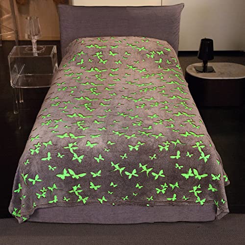 KANGURU Tagesdecke, Fleecedecke für Einzelbett, Mikrofaser kuscheldecke, GLOW IN THE DARK Schmetterlinge, 130x230cm, Leuchtet Im Dunkeln blanket. von Kanguru