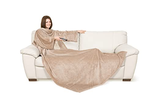 Kanguru Kuscheldecke mit ärmeln, Sofa Decke zum anziehen 210x140 cm, mit zentrale Tasche, weiche Flannel mikrofaser, tv tagesdecke, fleecedecke, tragbare und Oversize BEIGE von Kanguru