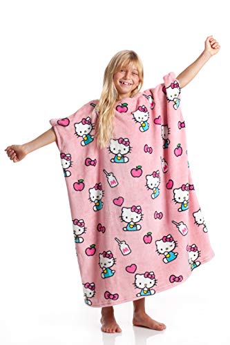 Kanguru Momonga Hello Kitty Hoodie Kids, Tragbare Decke mit Löchern für Hände und Arme aus fleich mikrofaser, Blanket Hoodie, Geschenkideen für Kinder, Oversized Hoodie 80x90cm Pink, Oversize. von Kanguru