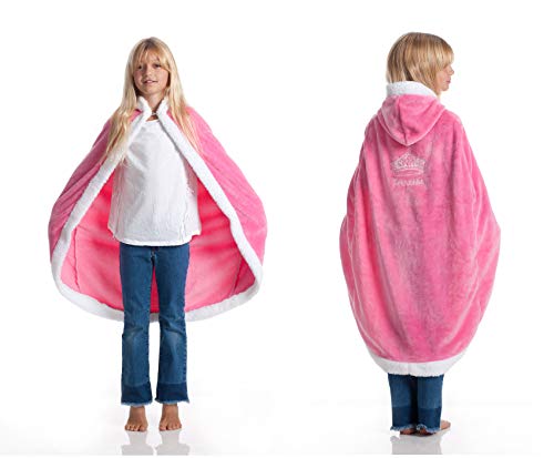 Princess Kids Decke mit Kapuze, Prinzessinnen-Design, flauschig, mit Haken zum Schließen, 90x90cm von Kanguru