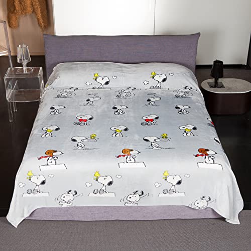 Kanguru Bed,Tagesdecke, Fleecedecke für Doppelbett, Mikrofaser kuscheldecke, Snoopy Peanuts GRAU, 230x230cm, sommerdecke, Schlafzimmer tagesdecke von Kanguru