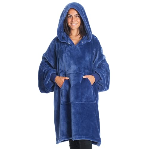 Hoodie Decke mit Ärmeln Deckenpullover Fluffy | Tragbare Decke zum Anziehen, Geschenke für Frauen Damen, Warm Kuschelpullover Erwachsene weich Ärmeldecke 90x95 cm von Kanguru