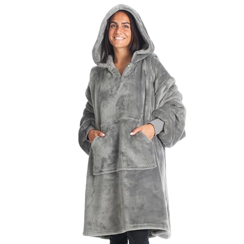 Hoodie Decke mit Ärmeln Deckenpullover Fluffy | Tragbare Decke zum Anziehen, Geschenke für Frauen Damen, Warm Kuschelpullover Erwachsene weich Ärmeldecke 90x95 cm von Kanguru