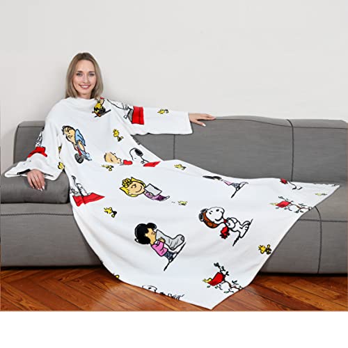 Kanguru la coperta con le maniche Peanuts Fleecedecke, Polyester, WEISS MIT AERMELN, 140x180 cm von Kanguru