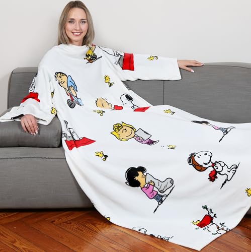 Kanguru Decke mit ärmeln, Sofa-Decke 180x140, kuscheldecke zum anziehen mit zentrale Tasche, weiche Flannel mikrofaser, tv tagesdecke, fleecedecke, tragbare Oversize Peanuts von Kanguru