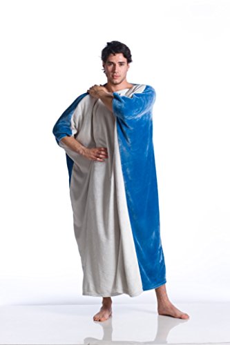 Kanguru Momonga Blau Hoodie, Tragbare Decke mit Löchern für Hände und Arme aus fleich mikrofaser, Geschenkideen für Frauen und Herren, Oversize 120x120cm Blau/Weiss von Kanguru