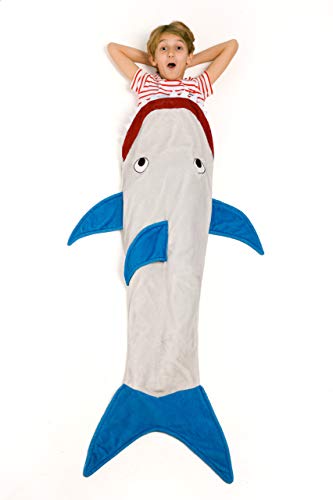 Hai Decke zum anziehen, Shark blanket für kinder, weiche Mikrofaser-Fisch plaid, für sofa, Reisedecke 142cm lang, mit Flosse, Geschenkidee geburtstag von Kanguru