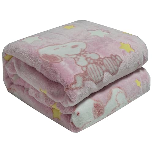 Kanguru Snoopy Glow in the Dark Rose, Weiche Mikrofaser sofa-decke, die im Dunkeln leuchtet, weiches Fleece, 130x150 cm, süße Einzelbettdecke für Mädchen, Geschenkidee Weihnachten Geburtstag Frauen von Kanguru