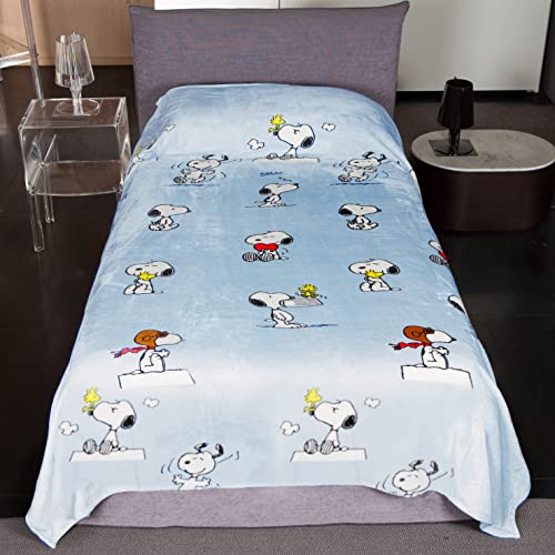 Kanguru Bed,Tagesdecke, Fleecedecke für Einzelbett, Mikrofaser kuscheldecke, Snoopy Peanuts HELLBLAU, 130x230cm, sommerdecke, kinderzimmer tagesdecke von Kanguru