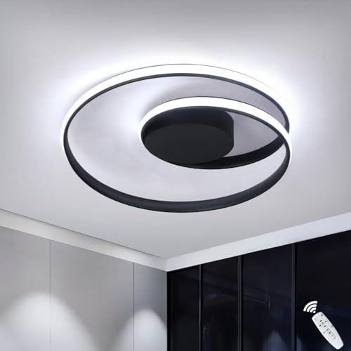 Kaniker Flush Mount Deckenleuchte mit Fernbedienung Led 18''Runde dimmbare Badezimmer Deckenleuchte Flur Licht mit 3 Farbtemperatur Lampe 47W für Schlafzimmer Flur Küche (Schwarz) von Kaniker