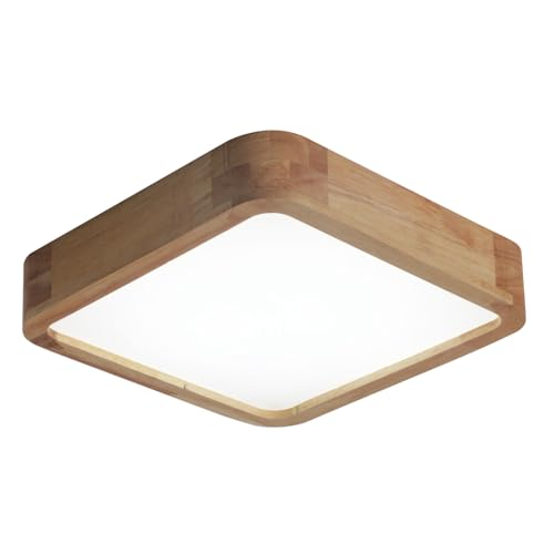 Kaniker LED Deckenleuchte Holz Quadratisch 24W, 30x30cm Flache LED Deckenlampe Holzrahmen, Modernes Deckenlicht für Schlafzimmer Küche Wohnzimmer Flur von Kaniker