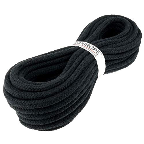 Kanirope® Baumwollseil COBRAID 9mm 20m Farbe Schwarz 16-fach geflochten von Kanirope