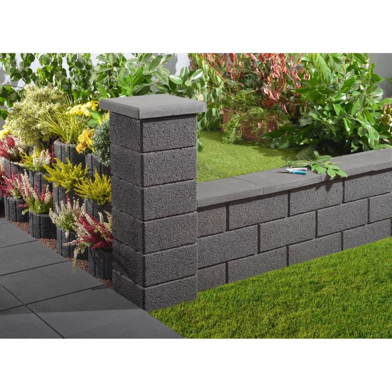Kann Gartenmauer Pfeilerabdeckplatte Anthrazit 45 cm x 45 cm x 5 cm von Kann