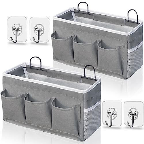 Kanrichu Große Wand-Organizer-Tasche mit 3 Taschen, Leinenstoff, Aufbewahrungskörbe mit Taschen, wasserdichter Mülleimer für Küche, Schlafzimmer, Büro, Wohnmobil, Wohnmobil (grau, 2 Stück) von Kanrichu