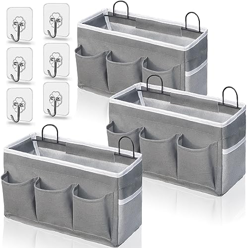 Kanrichu Wand-Hängekorb mit Taschen, Leinenstoff, Wand-Organizer, wasserdichte hängende Aufbewahrungstasche für Küche, Schlafzimmer, Büro, Wohnmobil, Schließfach (3 Taschen, Grau, 3 Stück) von Kanrichu