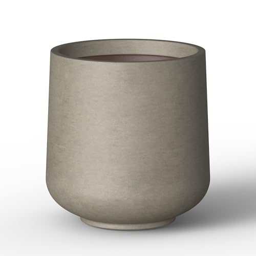 Kante Runder Beton-Übertopf, 33 cm Durchmesser, Fass-Stil, Gartentopf mit Drainage, verwitterte Betonoberfläche mit warmbrauner Innenseite, ideal für Haus, Terrasse und Garten (25,9 cm Öffnung) von Kante