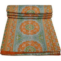 Handblock Suzani Druck Handgemachte Genähte Kantha Quilt Hippie Boho Decke Überwurf Tagesdecke Dekorative Queen-Size von Kanthastorejaipur