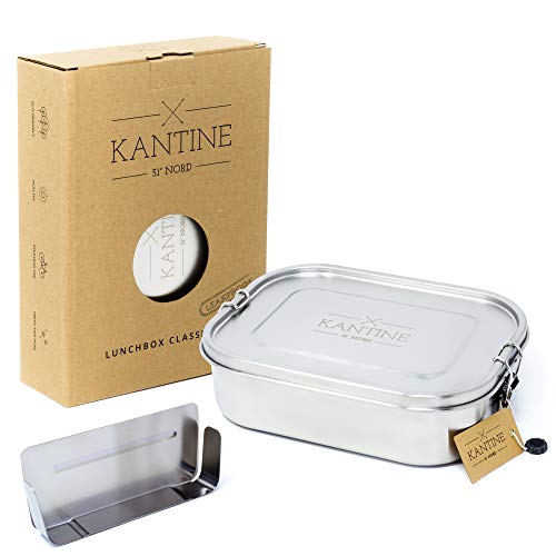 Kantine 51° Nord ® Lunchbox Classic XL | 1400ml Edelstahl Brotdose mit Flexibler Trennwand und 2 Fächern | Auslaufsichere Lunchbox mit Fächern von Kantine 51° Nord