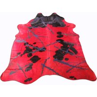 Rot Gefärbter Rindsteppich Mit Acid Wash Rindsleder Teppich - Größe 200x 165 cm # C-1326 von Kanukhides