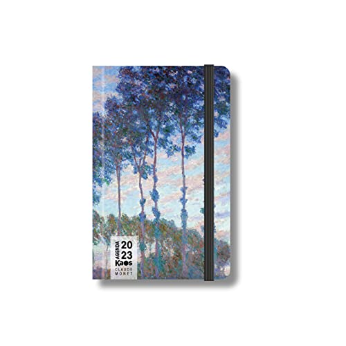KAOS Tagesplaner 2023 – 12 Monate mit Planer – Tasche 9 x 14 cm – Leicht zu tragen – Hardcover, Flachgummi, Lesezeichen, abgerundete Ecken – Monet – Pappeln, P000559 von Kaos