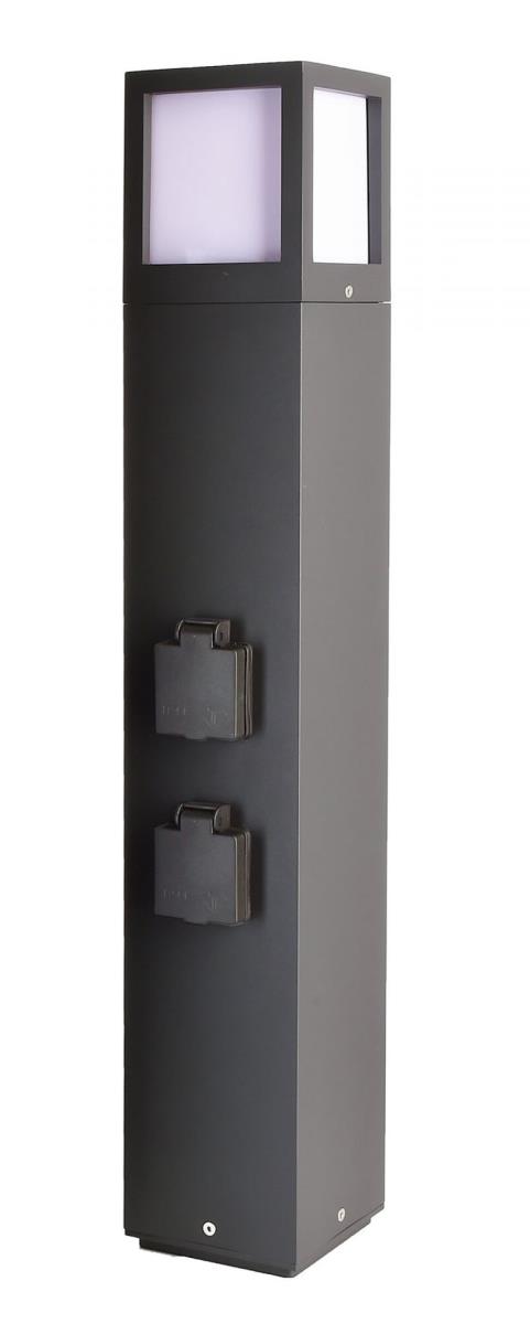 Deko Light Energieverteiler Facado Socket dunkelgrau IP54 E27 10,8x10,8x65cm mit 2 Steckdosen von Kapego