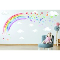 Pastell Aquarell Regenbogen & Schmetterlinge Wandsticker Kinderzimmer Deko von Kapowboomgraphics