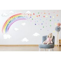 Pastell Aquarell Regenbogen & Sterne Wandsticker Wandtattoo von Kapowboomgraphics