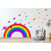 Regenbogen & Vögel Wandsticker Kit Kinderzimmer Aufkleber Auto Kunst Vinyl 2 Größen Bunt Helles Wandbild von Kapowboomgraphics