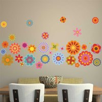 Retro Blumen Wandtattoo Aufkleber Wandbild 60Er 70Er Vintage Blumen Hippy Kunst Bunt Funky von Kapowboomgraphics