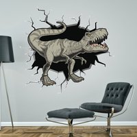 T-Rex Dinosuar Breaking Smashing Through Wandtattoo Jungen Schlafzimmer Aufkleber Kunst 3D von Kapowboomgraphics