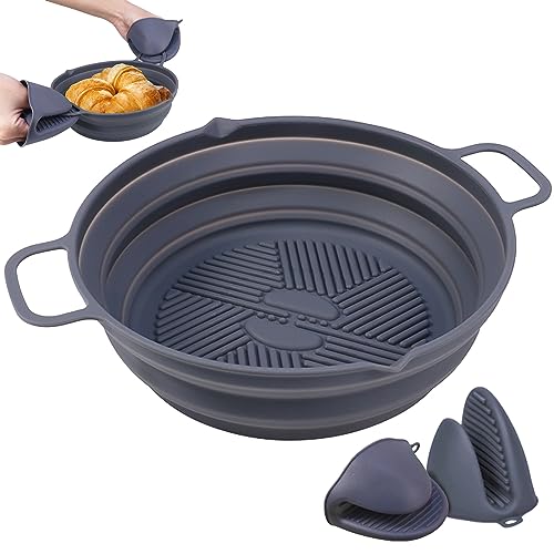 Kapperthal 2x Silikonform für Heißluftfritteuse - Wiederverwendbarer Air Fryer Silicone Pot - Luftfritteuse Silikontopf mit zwei Ofenhandschuhen - hitzebeständig - Spülmaschinenfest - Ofenzubehör von Kapperthal