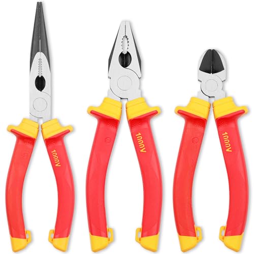 KapStrom 3-teiliges Elektriker-Zangen-Set, professionelle isolierte und VDE-geprüfte Kombination, Lang- / Spitz- und Seitenschneider/Seitenschneider von Kapstrom