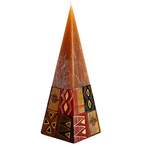 Kapula Südafrikanische Pyramiden-Kerze, Fair Trade, handbemalt, mattiert, Safari-Gold-Design, 9 x 25 cm von Kapula