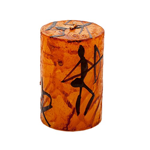 Kapula Südafrikanische Stumpenkerze – Fair Trade – handbemalt Original Bushmen Design – Einzeldocht – 4,5 x 7 cm von Kapula