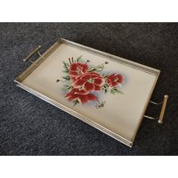 Seltenes Retro Porzellan Jugendstil Serviertablett Mit Metallrahmen 19-20 Jahrhundert, Antikes Metall & Keramik Servier - Und Speisetablett, Geschenk von KaraMyShop