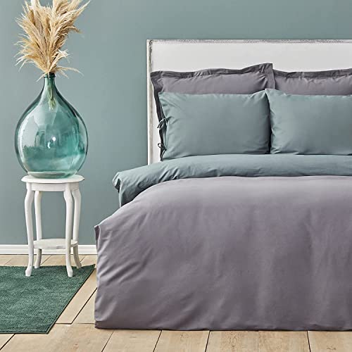 Karaca Home Basic Wende-Bettwäsche Petrol Anthrazit - Hochwertiges 100% Baumwoll-Bettwäscheset für stilvolle und komfortable Nächte von Karaca Home