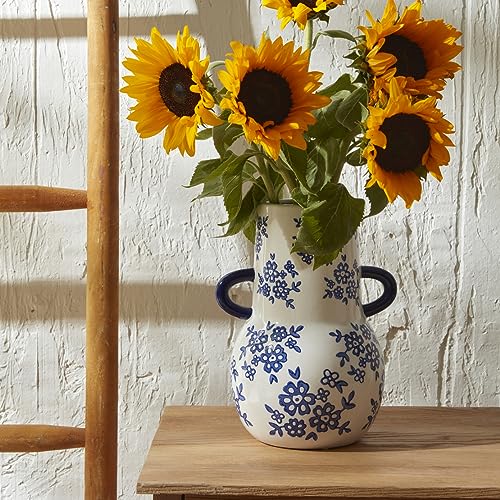 Karaca Home Cannes Vase Blau Weiß 20,8 x 17,4 x 26,8 cm Dekorative Vase, robustes stilvolles Design, ergonomisch, pflegeleicht, modernes Design, Wohnaccessoires von Karaca Home