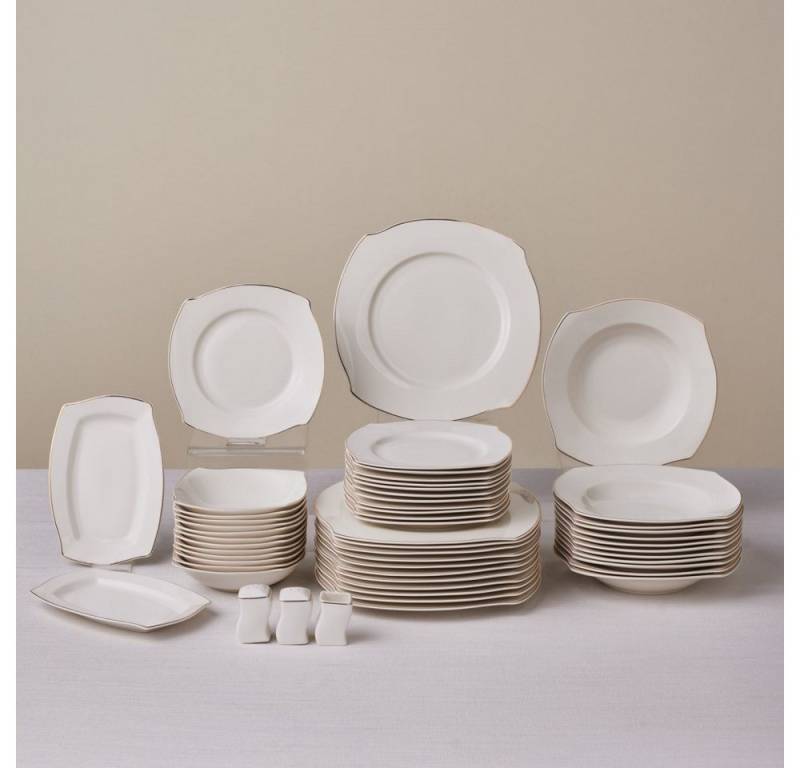Karaca Geschirr-Set Karaca Square Bone Wave 53-teiliges Geschirrset Teller Set 12 Personen von Karaca