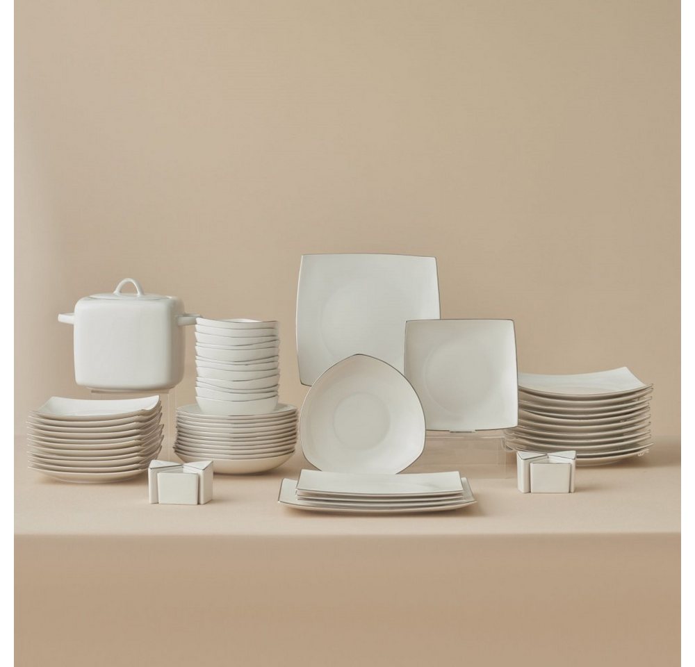 Karaca Geschirr-Set Square Bone Lucia 60-teiliges Tafelservice für 12 Personen – Gold von Karaca