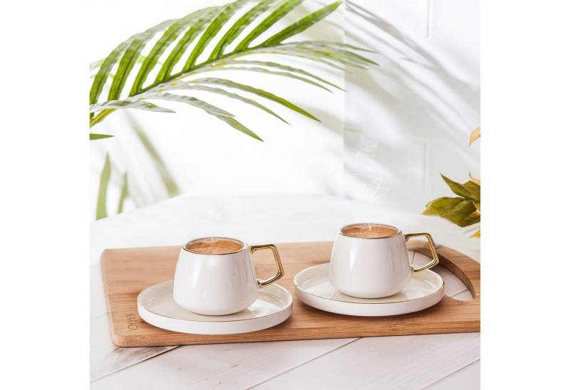 Karaca Kaffeeservice Karaca Saturn Kaffeetassen-Set für 2 Personen, Porzellan, Porzellan von Karaca