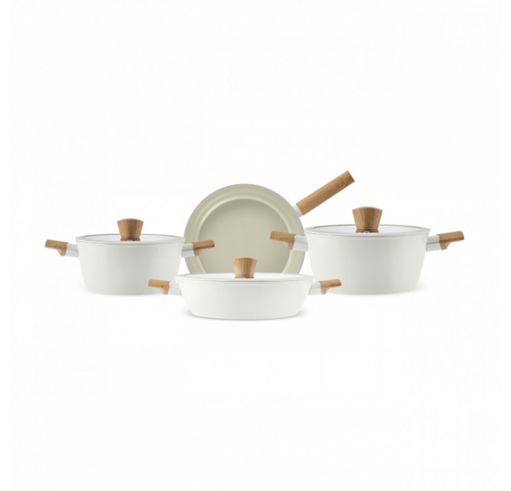 Karaca Pfannen-Set Karaca Swiss Crystal Almond Topf Set 7-teiliges Töpfe-Set Cream, Bratpfanne Kochgeschirr Bratentopf Fleischtopf Stieltopf Pfanne von Karaca