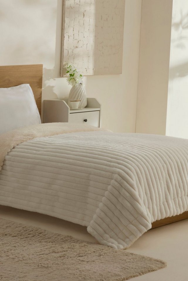 Karaca Tagesdecke Karaca Stripe Sherpa Weiße Decke Tagesdecke Bettdecke 150x200 von Karaca